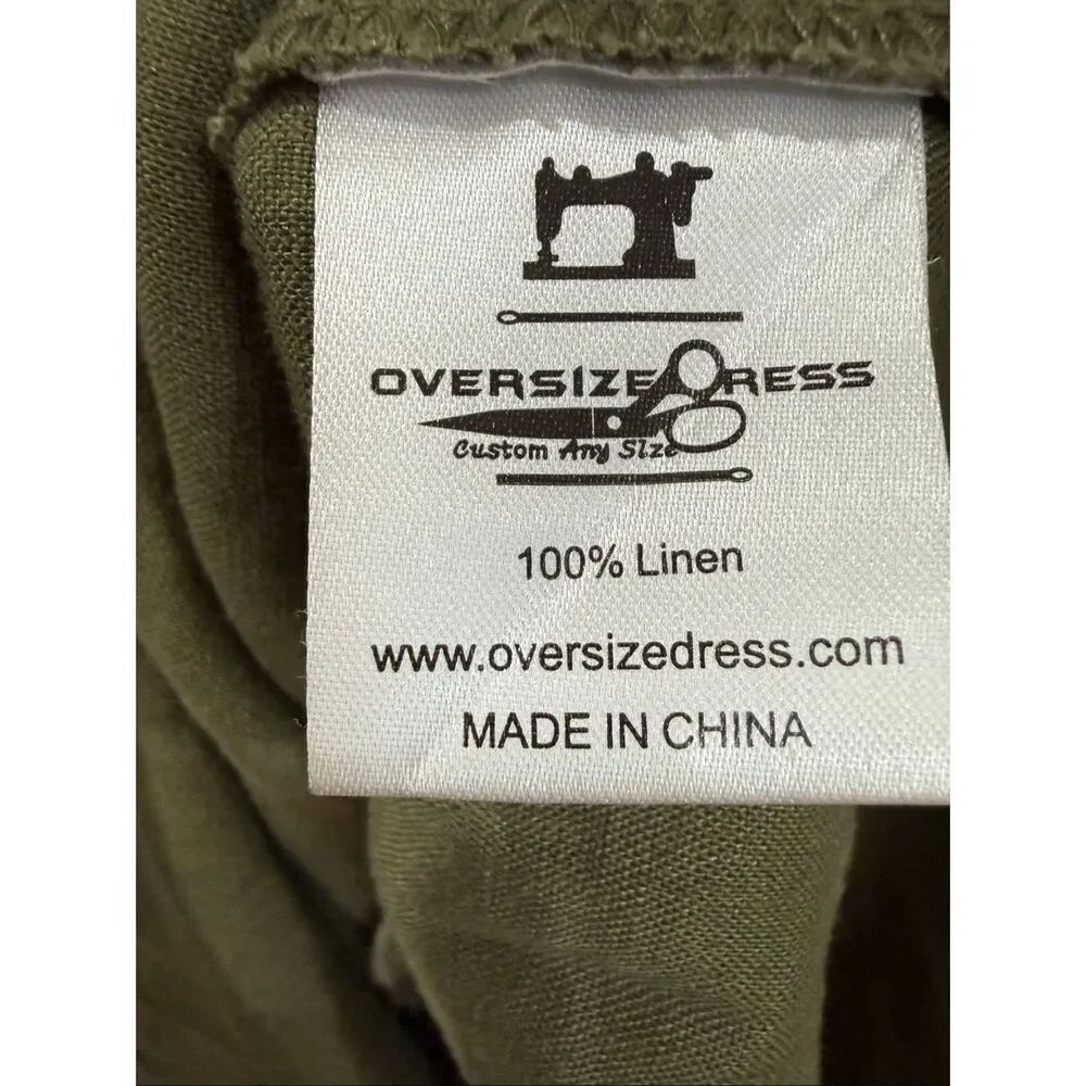 Linen Life green dress oversized boho lagenlook relaxed fit one size